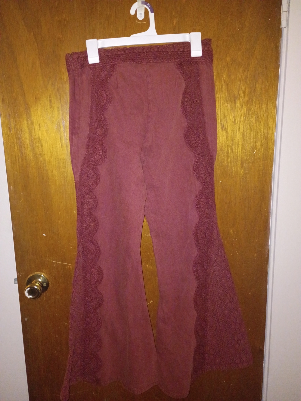 Free People Burgundy Crochet-Trim Flare Pants